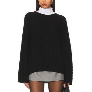 Rue Sophie Women Crewneck Cable Sweater Black Sleeved Top XS
